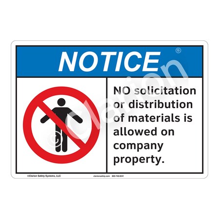 Notice No Solicitation Sign (F1122-)|Aluminum 14" X 10" with Corner Mounting Holes|ANSI Signs|Sign for Manufacturing, Office, Plant, Warehouse, Workplace
